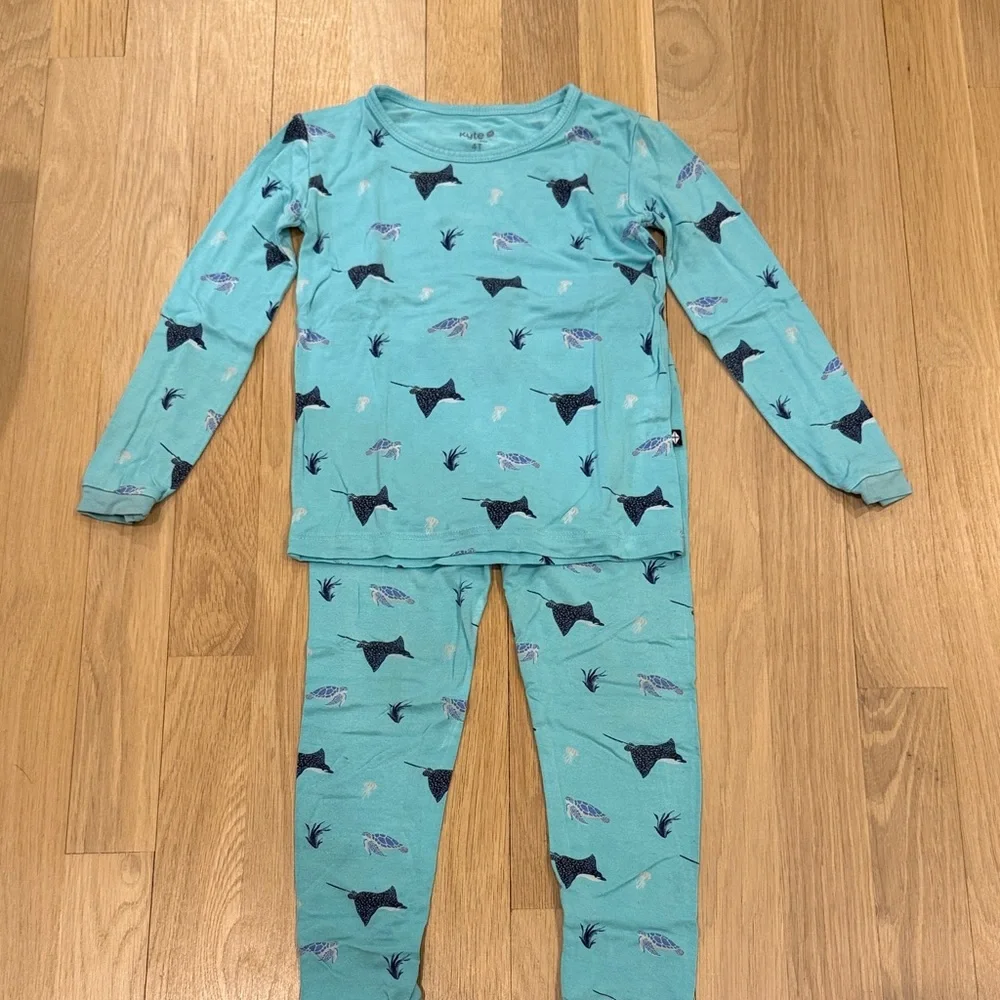 Kyte BABY Teal Stingray and Turtle Pajama Set Size 4T